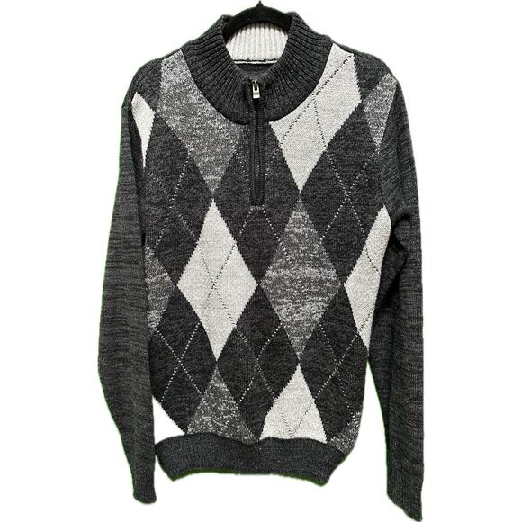Rue21 Argyle Quarter-Zip Sweater Men’s Large Gray Black White Pullover - Picture 8 of 8